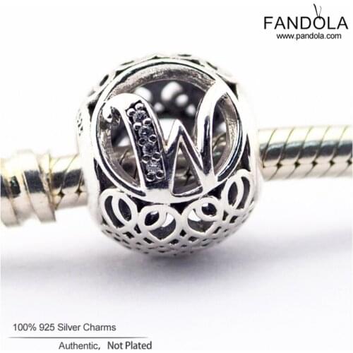 Letter W Beads for Jewelry Making 925 Sterling Silver Vintage Alphabet Clear CZ Charm Fits Original Bracelet Berloques