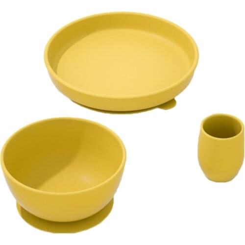 3 Pcs Baby Feeding Silicone Waterproof Non-Slip Suction Bowl + Dinner Plate + Drink Cup Set Training Tableware Utensils Dinnerw