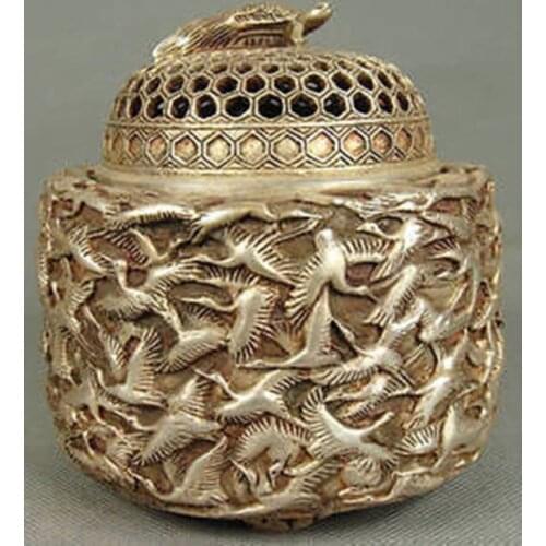 4.5 inch / CHINESE OLD Tibet silver HANDWORK CARVED SWAN INCENSE BURNER