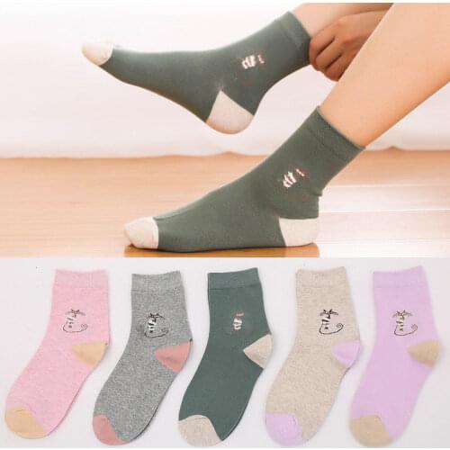 5 Pairs/Set Friction Resistant Women Sweat Absorbing Sock Breathable Casual Sock Cartoon Bear Printed Socks Children Medium Sock