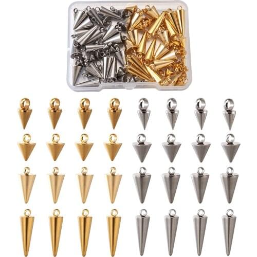 80Pcs 304 Stainless Steel Spike/Cone Necklace Earrings Pendants Charms for Unisex DIY Fashion Rock Punk Jewelry Making Findings