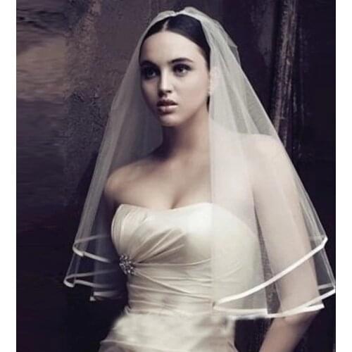 White Tulle Satin Edge Bridal Wedding Veils One Layer Bride Veils Wedding Accessory
