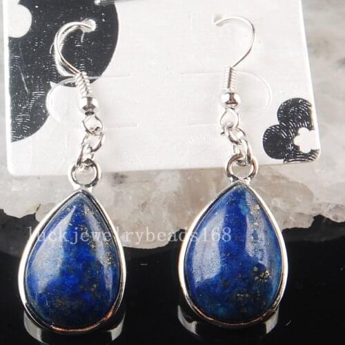 Free Shipping Fashion Jewelry 15x25mm Beatiful Natural Lapis Lazuli Drop Art Earrings 1Pair C3613