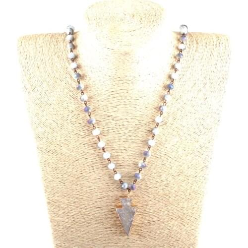 Free Shipping Fashion Glass Crystal Rosary Chain Link Druzy Arrowhead Pendant Necklaces Women Ethnic Necklace