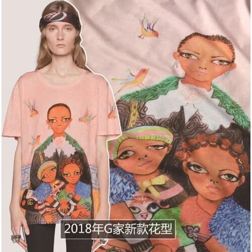 Brand knitted polyester printed fabric cloth 148 cm width childrens parent-child clothing dress handmade DIY fabric