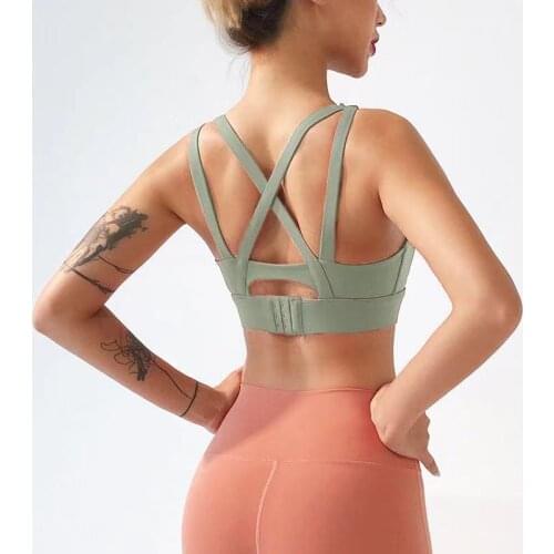 Quick-drying large size sports underwear womens gym running yoga fitness vest cross shockproof gather beauty back bra