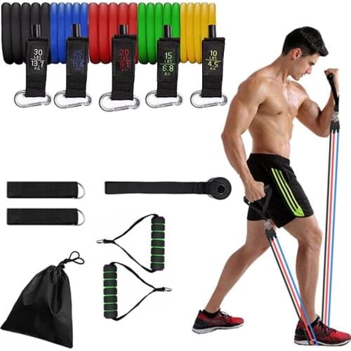 11 Pcs Rubber Tube Resistance Bands Fitness Sport Elastic Exercise Resistance Bands Crossfit Training Yoga Tubes Gym Equipment
