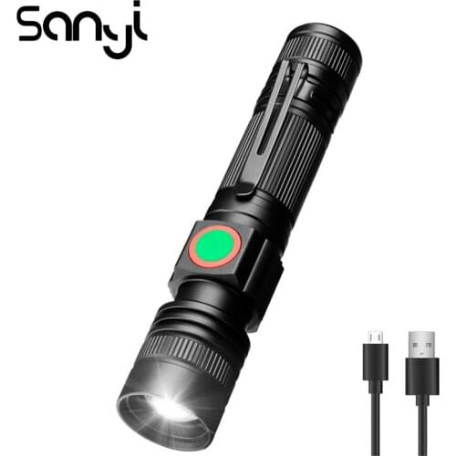 SANYI 3 Mode Lighting Flashlight 18650 Mini Penlight XML-T6 Lantern Lamp USB Rechargeable Torch Portable Lamp for Camping