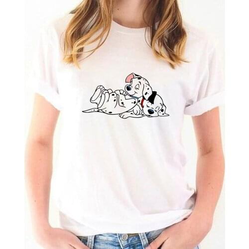 Spotted Dogs Print Tshirt Fashion Women T Shirt Harajuku 101 Dalmatians Graphic Tops Tee Cartoon Cute Tee Shirts Female T-shirt