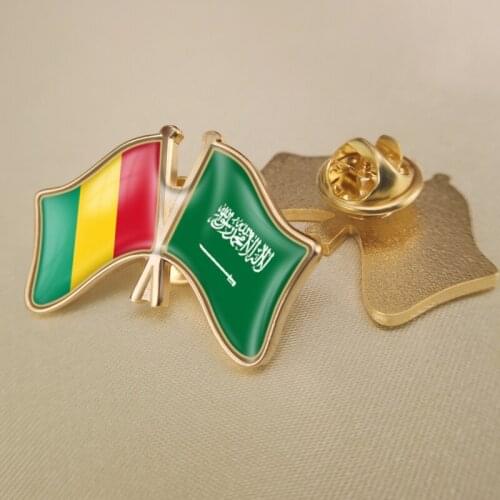 Guinea and Saudi Arabia Crossed Double Friendship Flags Lapel Pins Brooch Badges