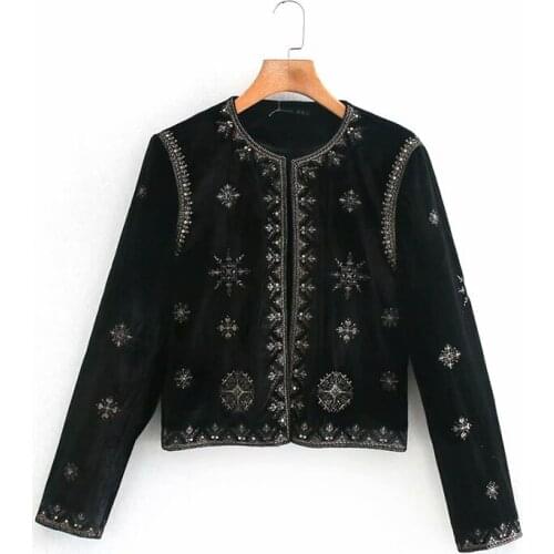 French Women New Black printing Simplicity Loose Jacket Female Round Neck Long Sleeves Coat Chic Top