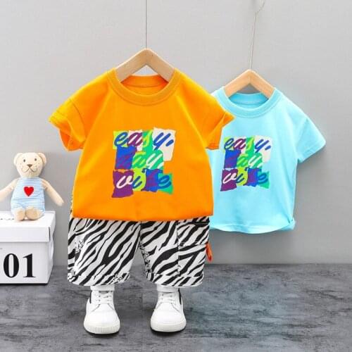 Summer 100% Cotton Boys Sets Casual Kids Clothing Sets Letter Print Childrens Clothing T-Shirt+Shorts Baby Boys Clothes 1-5 Y