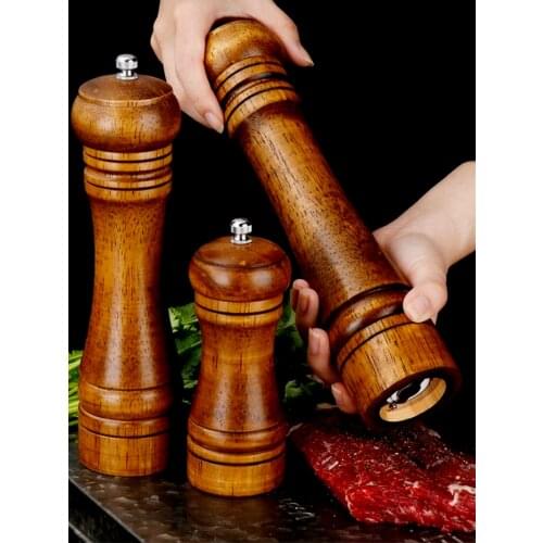 5" 8" 10" Salt and Pepper Grinder, Solid Wood Spice Pepper Mill with Strong Adjustable Grinder Spice Garlic Grinder Pestle