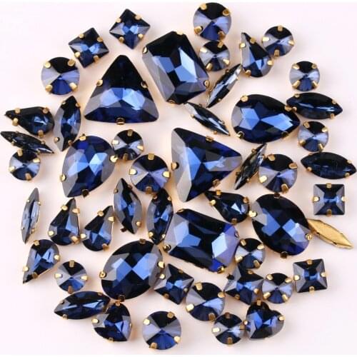 Gold claw setting 50pcs/bag shapes mix Montana glass crystal sew on rhinestone wedding dress shoes bags diy trim