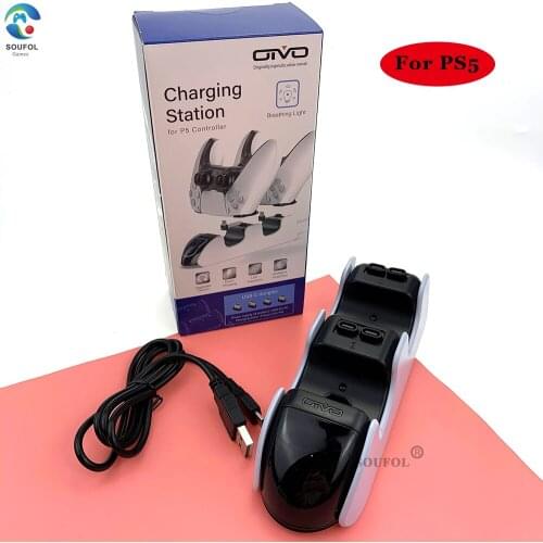 2021 Newest Dual Controller Fast Charging Dock Station&LED Light Handle Charger Stand for Sony Playstation PS5 Accessories