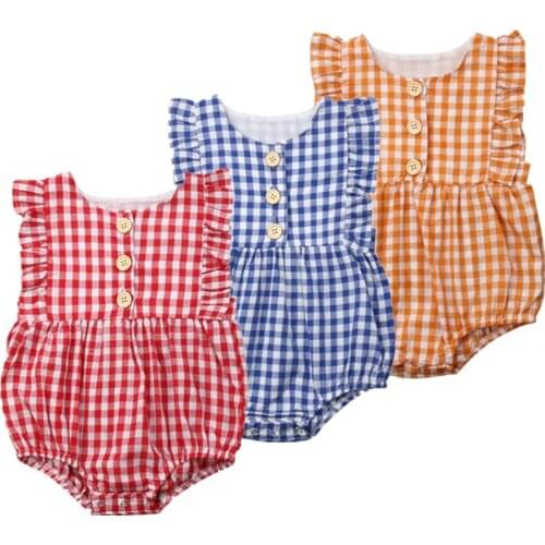 New Baby Girls Checks Romper Jumpsuit Outfits Newborn Clothes Sunsuit