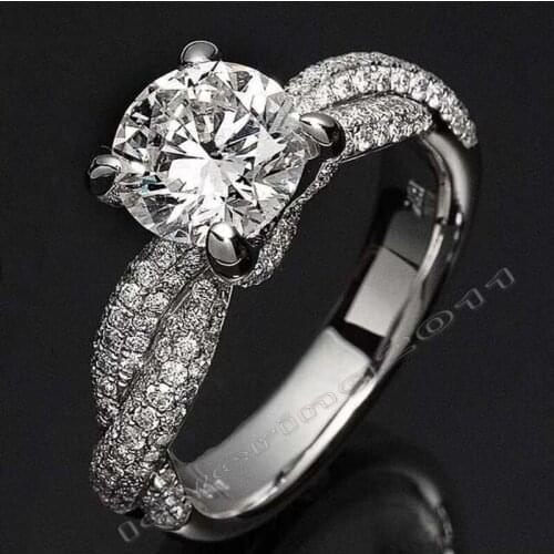 Luxury Dinosaur claw Set 8mm Stone 5A Zircon stone 14KT White Gold Filled Women Engagement Wedding Band Ring Size