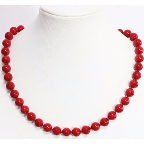 Hot sale women jewelry 10mm synthesis red coral round beads necklace for engagement romantic high grade jewerly 18inch B1467-1