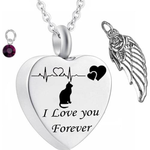 Pet cat Memorial Necklace for Ashes Cremation Necklace Electrocardiogram stainless steel Memorial Jewelry Pendant