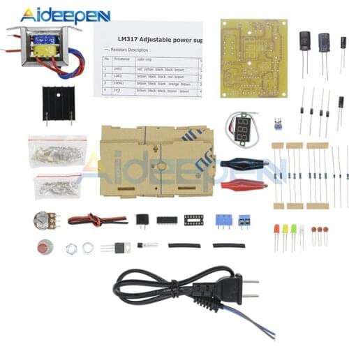 LM317 Adjustable Regulated Voltage 110V 220V to 1.25V-12.5V Step-down Power Supply Converter Transformer US/EU Plug Kits + Case