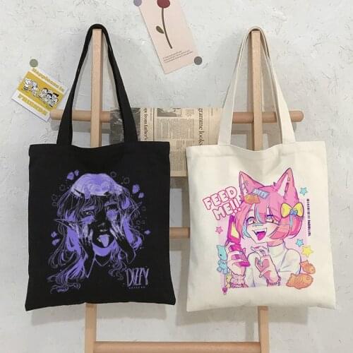 Cartoon Pink sweet girl Japanese Pink Kawaii canvas bag loose fashion casual female large capacity sweet girl Cute canvas bag