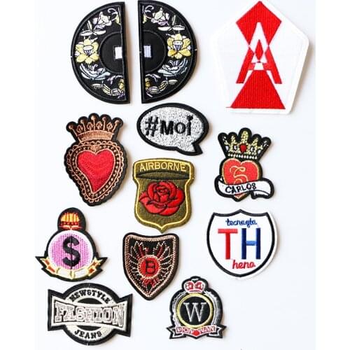 Shield, heart, fan, rose, letter icon Embroidered Iron on Patches for Clothing DIY Strip Clothes Patchwork Sticker Custom Badges