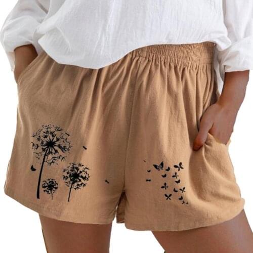 80%HOTWomen Shorts Dandelion Print Solid Color Summer Loose Wide Leg Pockets Shorts for Vacation