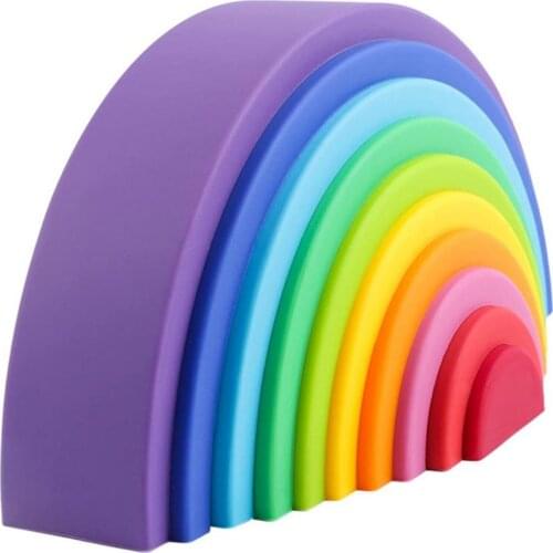 Montessori Silicone Rainbow Stacking Educational Toys For Kids Creative Rainbow Building Blocks Shapes Sorting Preschool Gift
