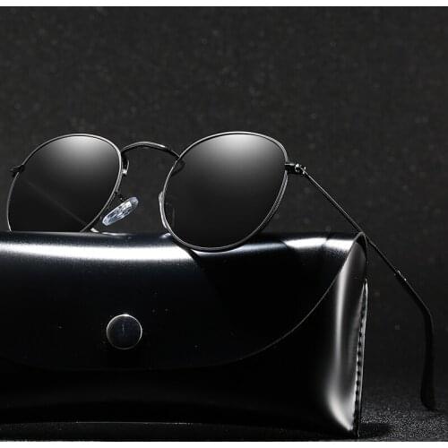 With Case Round Polarized Sunglasses Men Brand Designer Polaroid Sun Glasses Women Metal Frame Black Lens Eyewear Driving