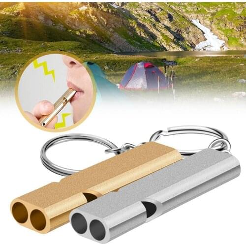 Survival Whistle Double Pipe High Decibel Aluminum Alloy Outdoor Emergency Keychain Cheerleading Whistle Multifunction Tool