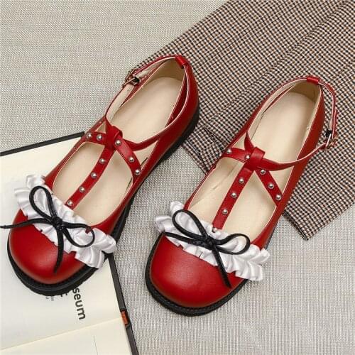 Lolita Kawaii Cosplay Shoes T Strap Mary Janes Shoes for Women Low Heels Pumps Cute Student Shoes College Girl Uniform Shoes