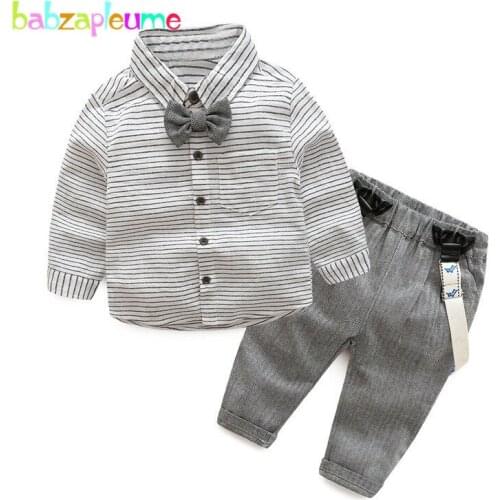 2PCS/Spring Autumn Newborn Clothes Suit Fashion Stripe Long Sleeve Gentleman Baby T-shirt+Pants Infant Boys Clothing Sets BC1625