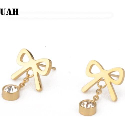 UAH High Quality Fashion Chic Shimmer bow knot Cubic Crystal Earrings Rhinestone Stud Earrings For Women pendientes
