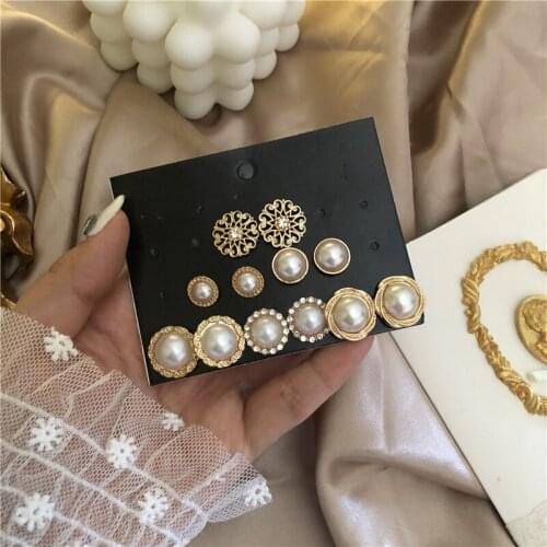High Quality Pearl Earring Set Retro 6Pairs Pearl Flower Stud Earrings Fashion Jewelry for Women Gifts Daily/Shopping New