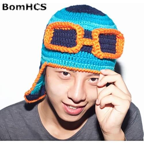 Funny Retro Pilot Beanie Lei Fengs Hat Handmade Knitted Winter Thick Cap Gift