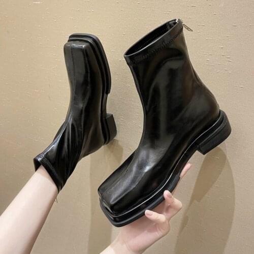 2021 New Designer Fashion Trandy Ankle Boots Women Square Toe Chunky Low Heels Concise Ankle Booties Casual Lady Shoes