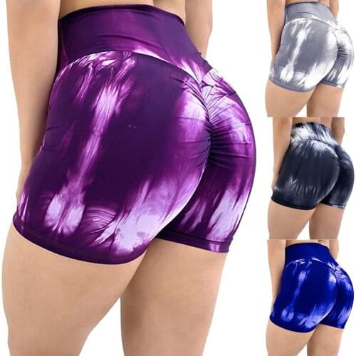 Women Short Leggings Tie Dye Gym Jogging Running Shorts Yoga Shorts Hot Women High-waisted Hips Sports Fitness Shorts Gym Pants