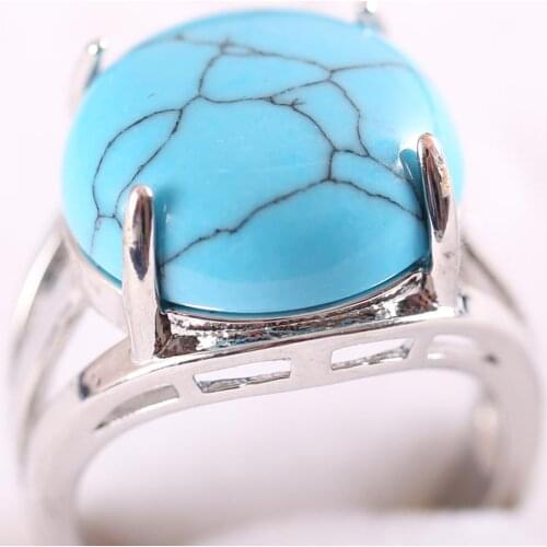 1Pcs Jewelry Gift Adjustable Ring For Women Natural Stone Round CAB Cabochon Blue Howlite Bead Finger Ring Z209