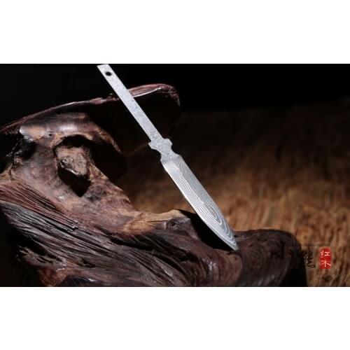 1piece Damascus steel Knife Blanks gift collection straight knife Tea knife blanks tea tools needle