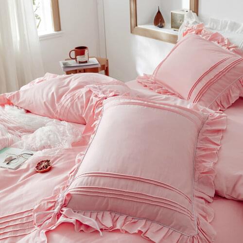 Cilected Korean Princess Style Cotton Pillowcase 2Pcs Bowknot Ruffled Pillowcase Solid Color Zipper Cushion Cover Decoration