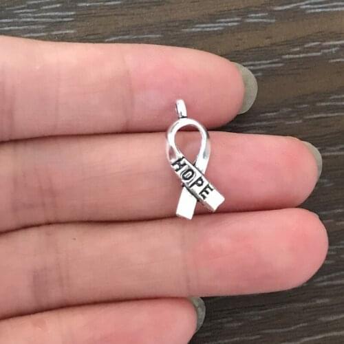 20PCS Bohemian Cancer Hope Ribbon Charm Zinc Alloy Cancer Awareness Pendant Charm for Bracelet Necklace Earring Jewelry Making
