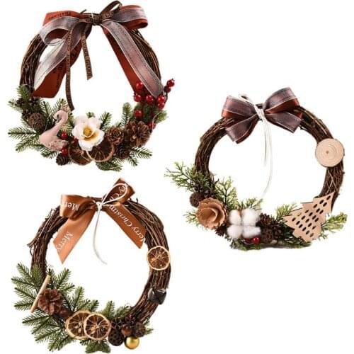 30cm Christmas Wreath Hanging Front Door Wall Tree Ornament with Artificial Pine Bow Garland for Party Decoration