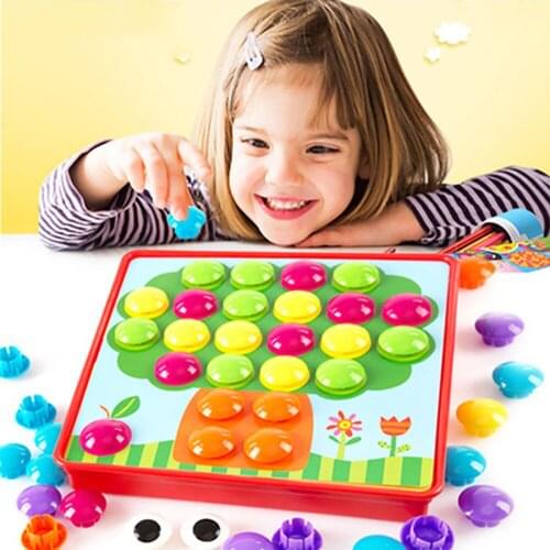 3D Puzzles Education Game To Child Colorful Mushroom Nail Kit Toys Childrens Creative Composite Button Art Toy