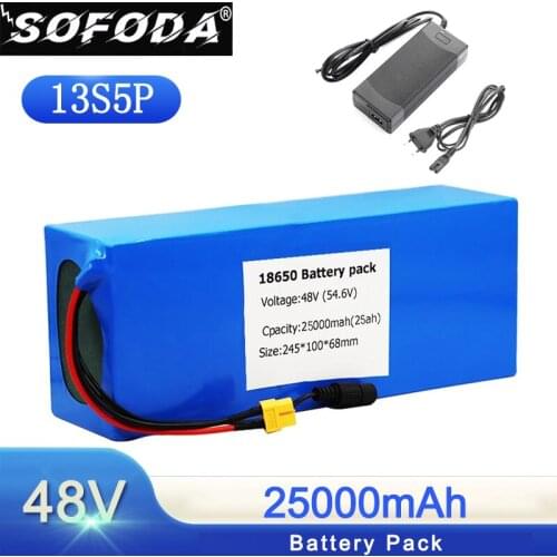 48V battery 48V 25ah 13S5P 18650 lithium ion battery pack 48V electric bike battery for 48V 500W 750W 1000W XT60 plug+Charger