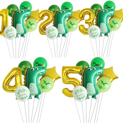 7pcs Dinosaur Birthday Balloon Digit Figure Foil Balloons 1 2 3 4 5 Years Old Kid Birthday Party Baby Shower Wedding Decoration