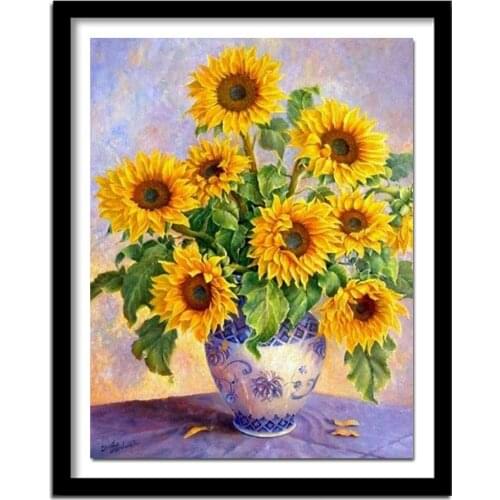 5D DIY diamond embroidery Sunflower vase 100% round diamond painting Cross Stitch Full Square drill Rhinestone Decoration Art