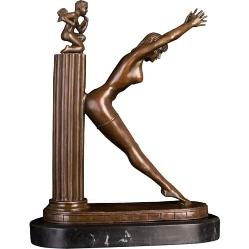 Angle Baby and Nude Woman Bronze Statue Sculpture Vintage Western Art Gallery Villa Decoration