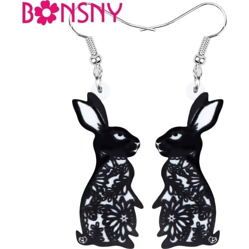 Bonsny Acrylic Black Easter Paper Cutting Hare Rabbit Bunny Earrings Pet Animal Dangle Drop For Women Girls Classic Gift Jewelry