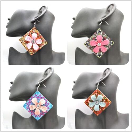 Free Shipping!!lAfrica Pattern Flower Summer wooden earrings
