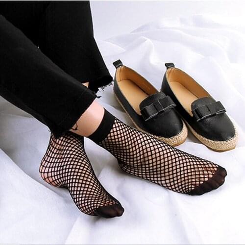 Black Women Fishnet Socks Summer Fashion Streetwear Short Ankle Mesh Sock Hollow Out Sexy Women Socks Short Skarpetki Female